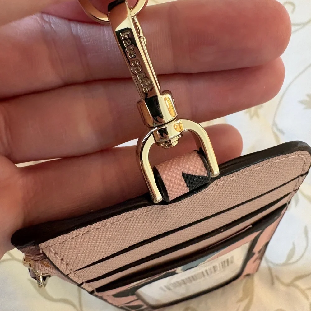 NWT Kate‎ Spade Card Case Lanyard Cameron Paper Rose Pink Multi Wallet ID Holder